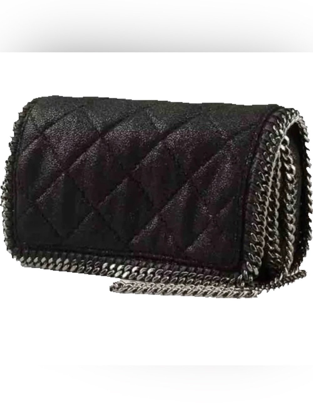 Stella McCartney Black Quilted Falabella Flap Crossbody Clutch Bag
